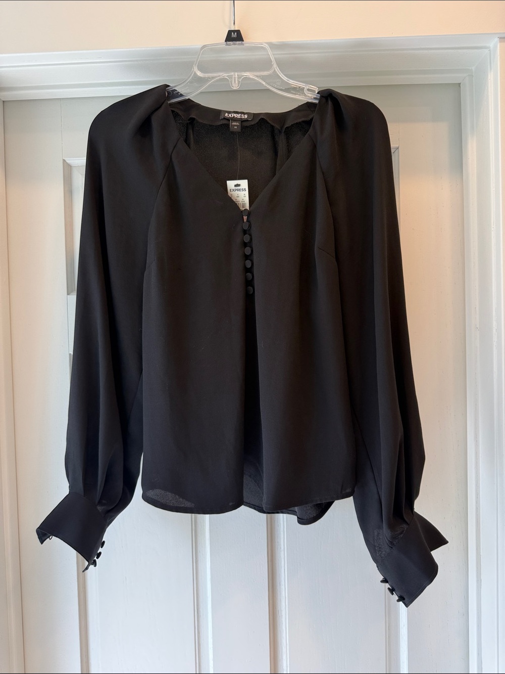 Express Black V-Neck Long Sleeve Button-Front Blouse